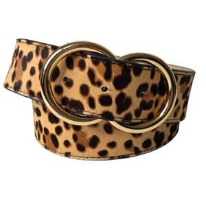 Express Womens Dyed Calfshair Animal Print Double O-Ring Belt SZ Large Mob Wife